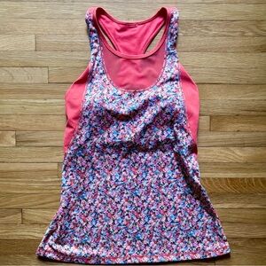 Lululemon Womens Mesh With Me Tank Top 6 Coral Pink Floral Racerback Yoga Active